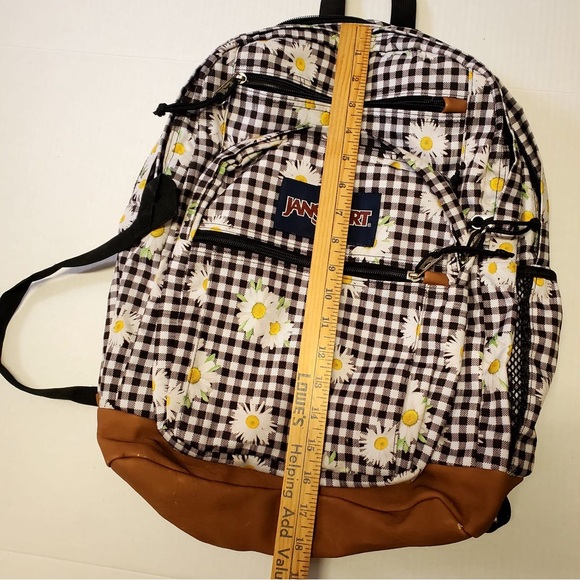 JanSport Daisy Mae Cool Student 17.5" Backpack Flower Gingham Laptop Pocket NEW - Picture 3 of 11